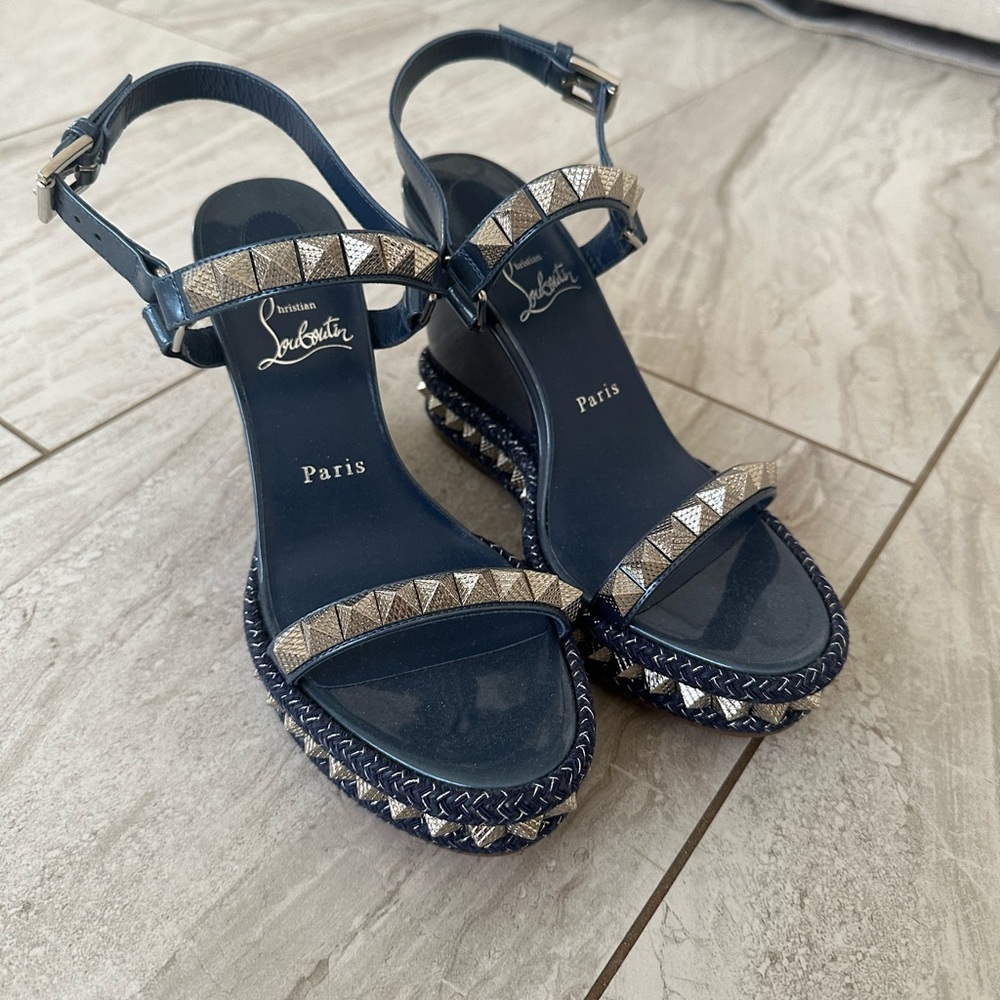 Christian Louboutin Blue and Silver Wedge Sandals